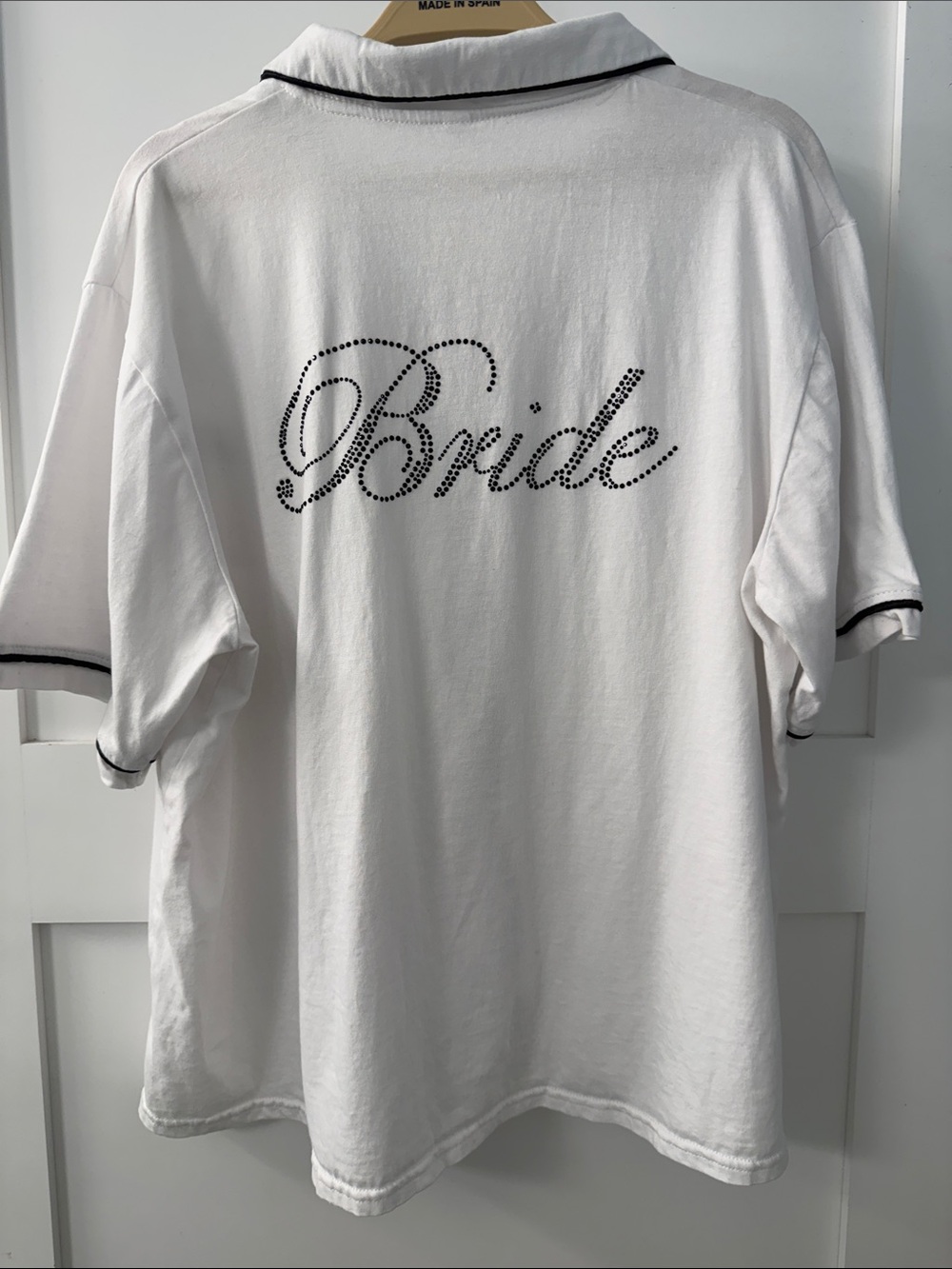 Bride White Short Pajama Set with Rhinestone Script - Picture 9 of 15